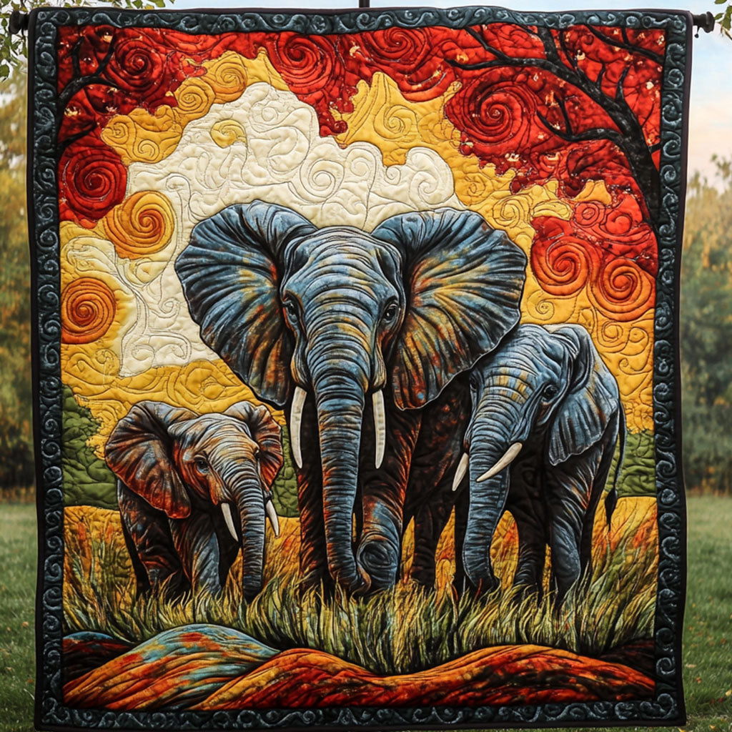 Family Walk Quilted Blanket Bedroom Decor Christmas Elephant Gifts For Xmas - Marykun
