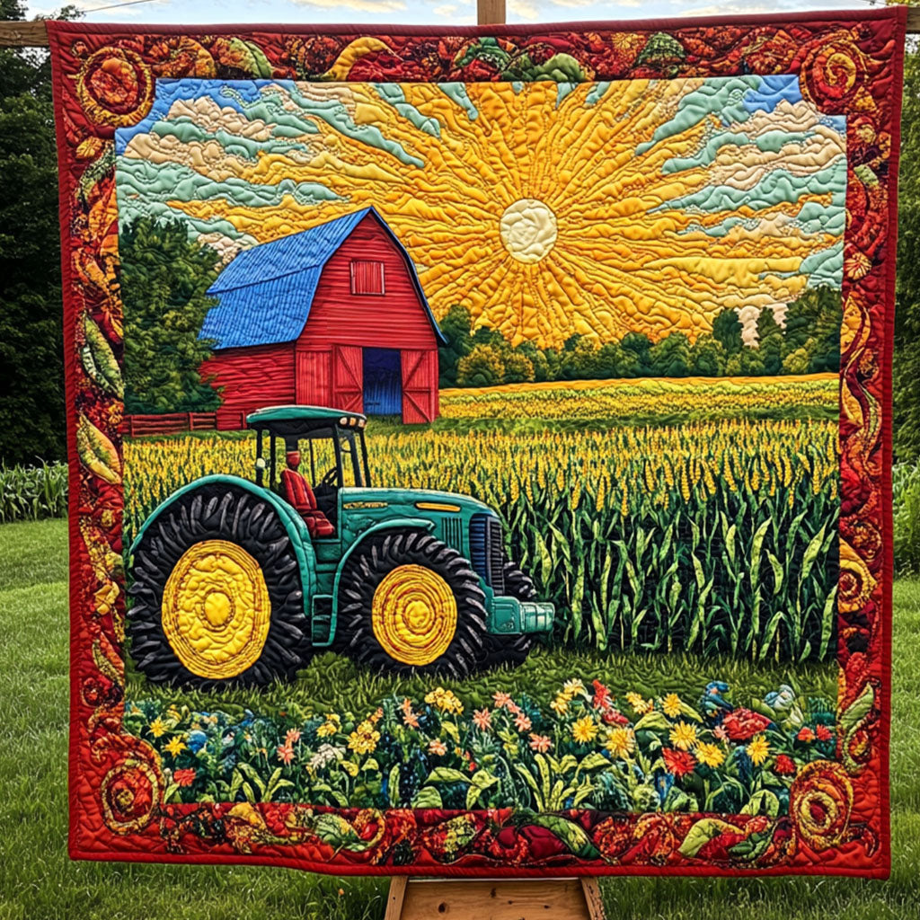 Farm Tractor Sunrise Quilted Blanket Best Couch Throw Blanket Tractor Gifts For Men - Marykun