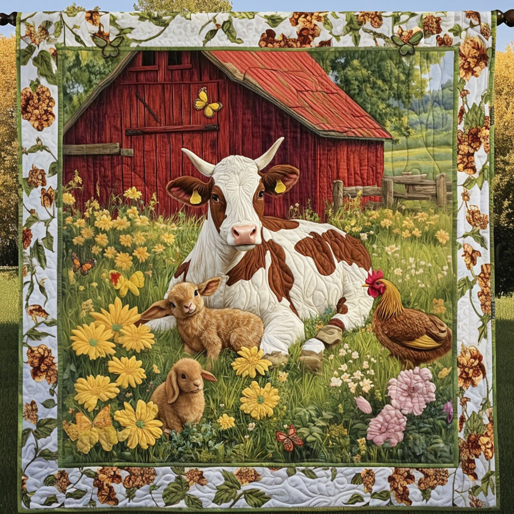 Farmyard Serenity Quilted Blanket Bedroom Xmas Decor Gift For Cow Lover - Marykun