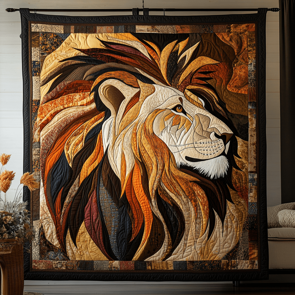 Fearless Lion Quilted Blanket Christmas Room Decor Presents For Wildlife Lovers - Marykun