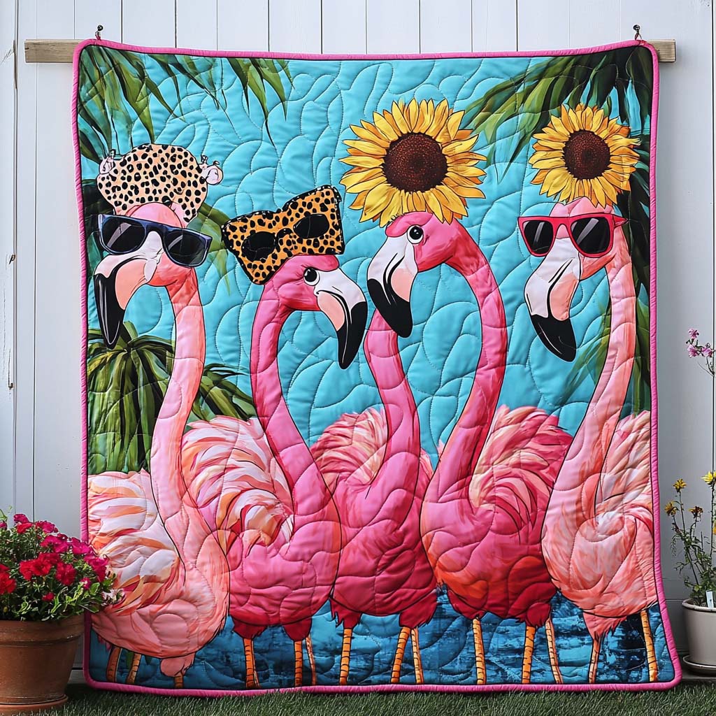 Feather Fiesta Quilted Blanket Best Couch Throw Blanket Cool Gifts For Flamingo Lovers - Marykun