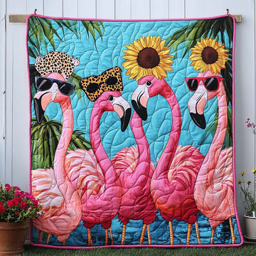 Feather Fiesta Quilted Blanket Best Couch Throw Blanket Cool Gifts For Flamingo Lovers - Marykun