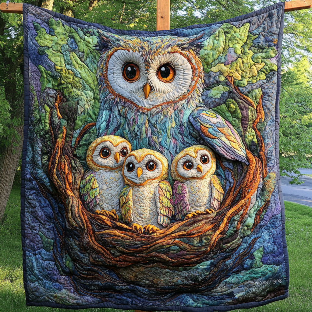 Feathered Family Quilted Blanket Bedroom Decor Christmas Owl Lovers Gifts For Him - Marykun