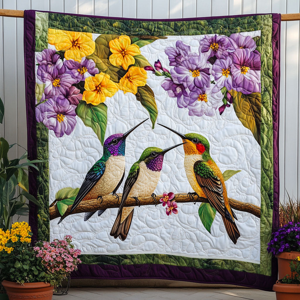 Feathered Harmony Quilted Blanket Bed Christmas Decor Novelty Hummingbird Presents - Marykun