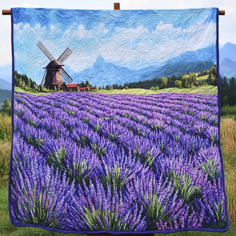 Fields of Calm Quilted Blanket Holiday Throw Blanket Flower Lavender Gift Ideas - Marykun