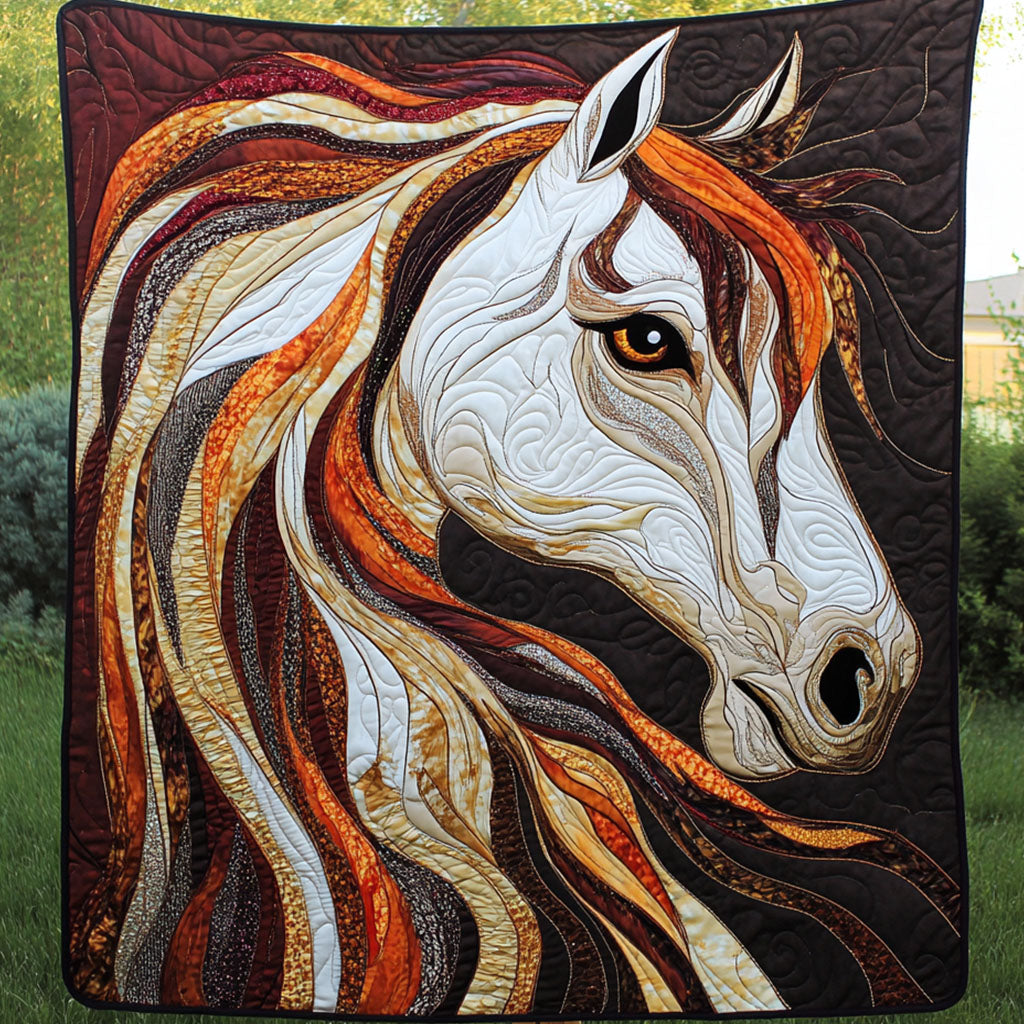 Fiery Mane Quilted Blanket Cute Throw Blanket Cool Horse Gifts - Marykun