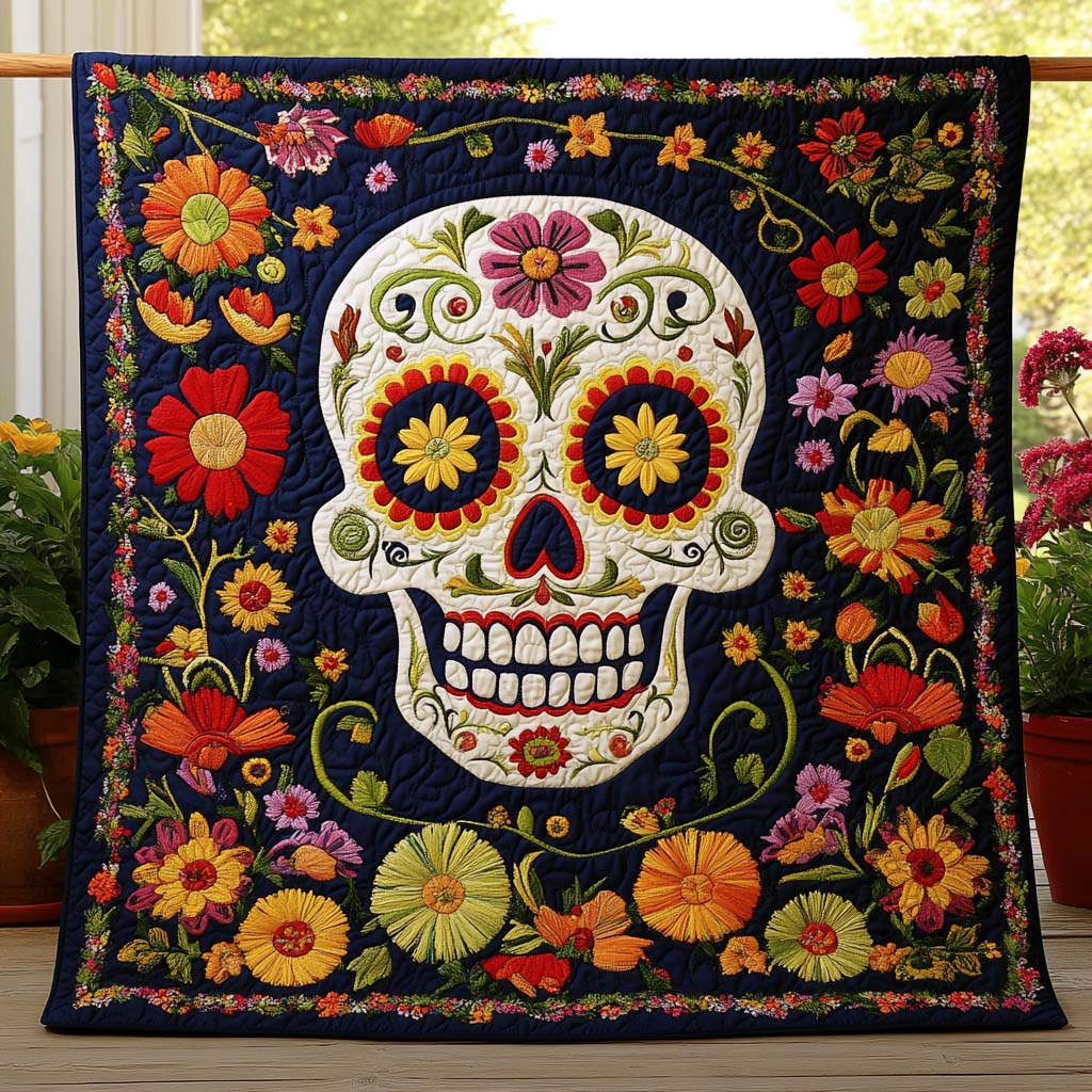 Fiesta Smile Quilted Blanket Christmas Holiday Skull Gifts For Men - Marykun