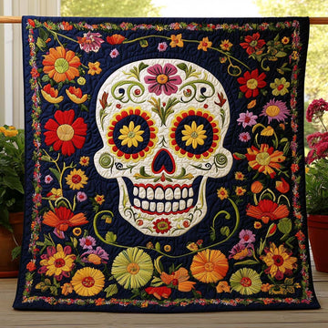 Fiesta Smile Quilted Blanket Christmas Holiday Skull Gifts For Men - Marykun