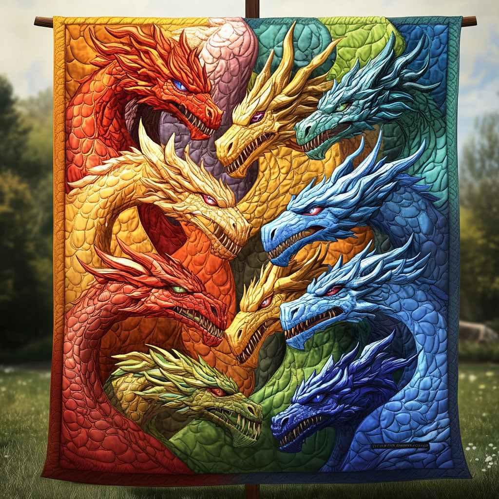 Fire and Ice Quilted Blanket Xmas Holiday Dragon Father's Day Gifts - Marykun