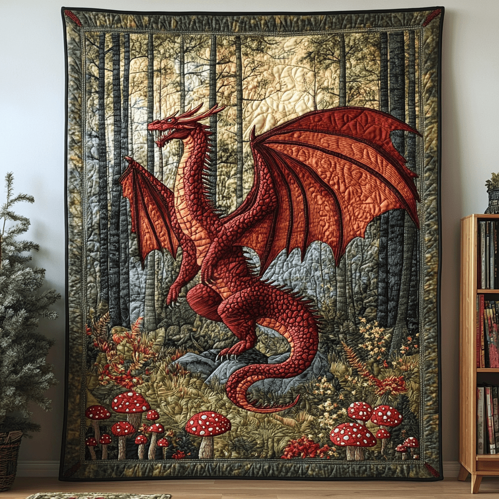 Firestorm Dragon Quilted Blanket Nice Throw Blanket Items Stuff For DragonLovers - Marykun