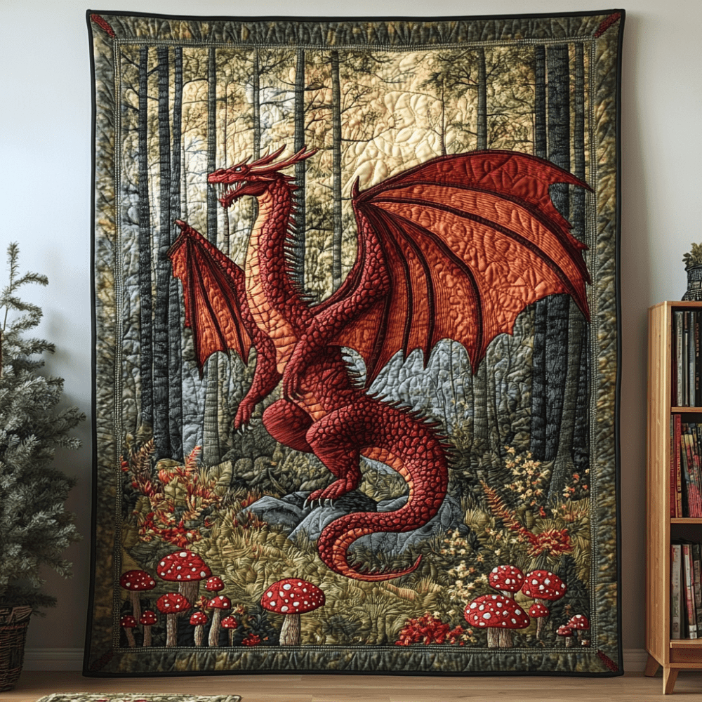 Firestorm Dragon Quilted Blanket Nice Throw Blanket Items Stuff For DragonLovers - Marykun