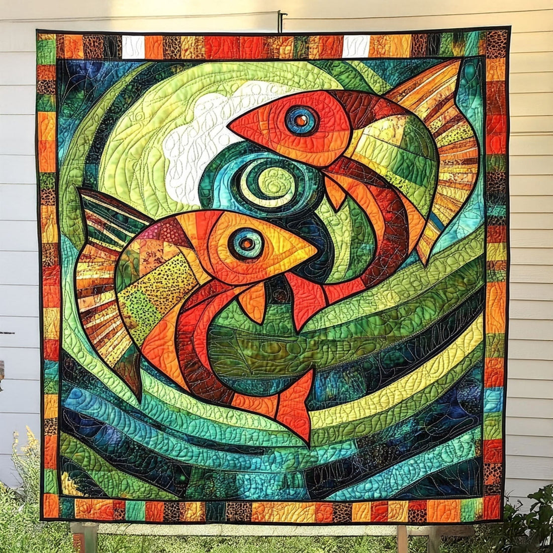 Fish in Motion Quilted Blanket Bedroom Xmas Decor Fishing Gifts For Dad - Marykun