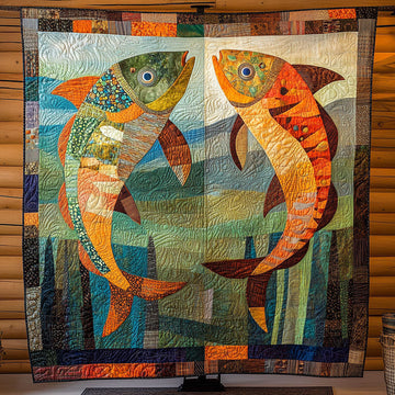 Fish Tale Quilted Blanket Winter Decor Blanket Best Fishing Gifts - Marykun