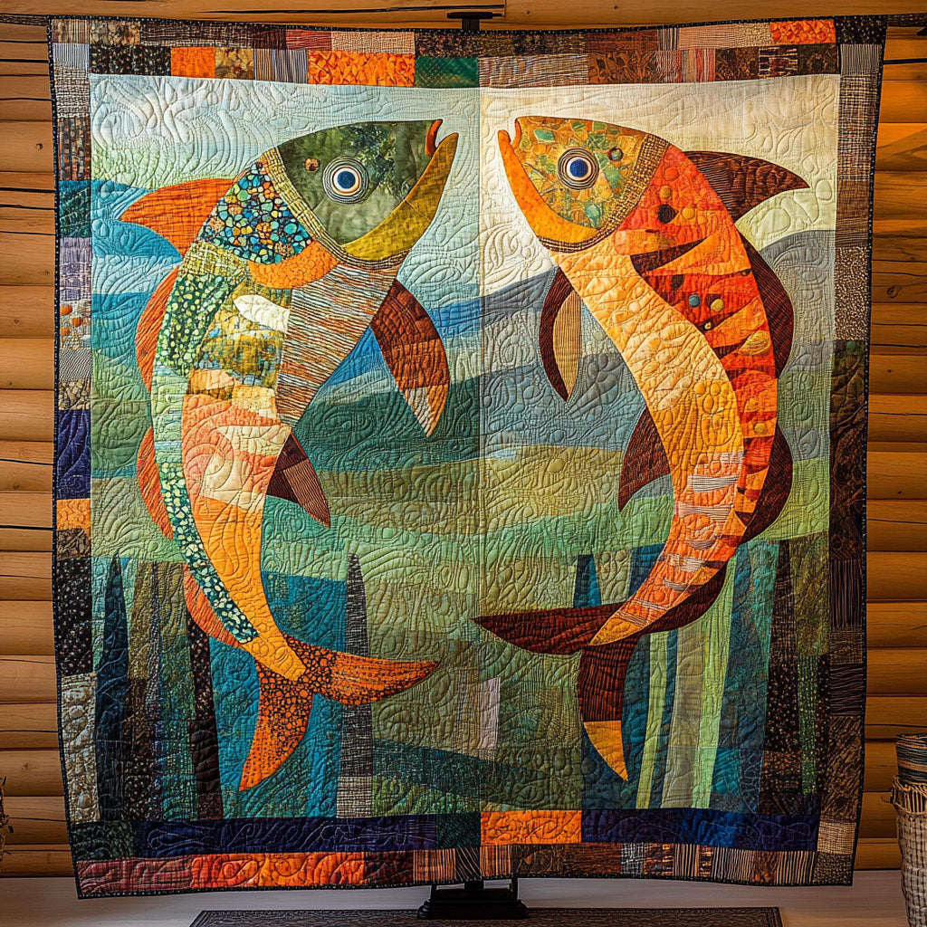 Fish Tale Quilted Blanket Winter Decor Blanket Best Fishing Gifts - Marykun