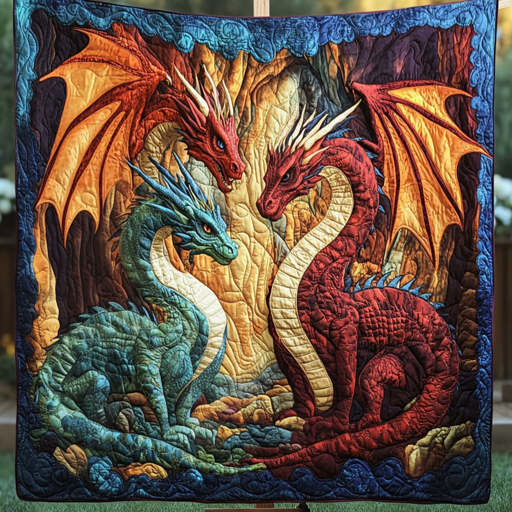 Flame Fury Quilted Blanket Winter Decor Blanket Awesome Dragon Lover Gift Ideas - Marykun