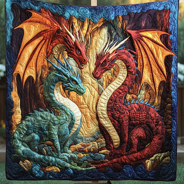Flame Fury Quilted Blanket Winter Decor Blanket Awesome Dragon Lover Gift Ideas - Marykun