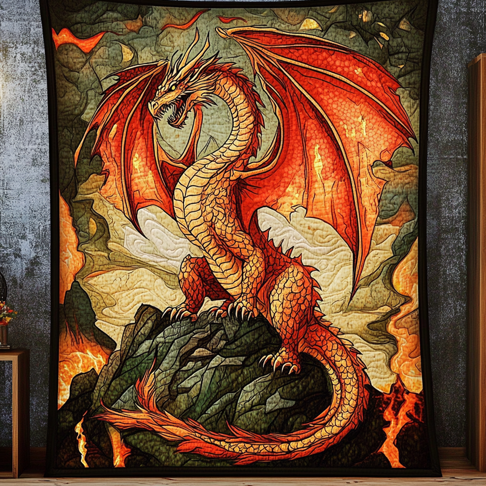 Flame Strike Quilted Blanket Christmas Bedroom Decor Birthday Gifts For Dragon Lovers - Marykun