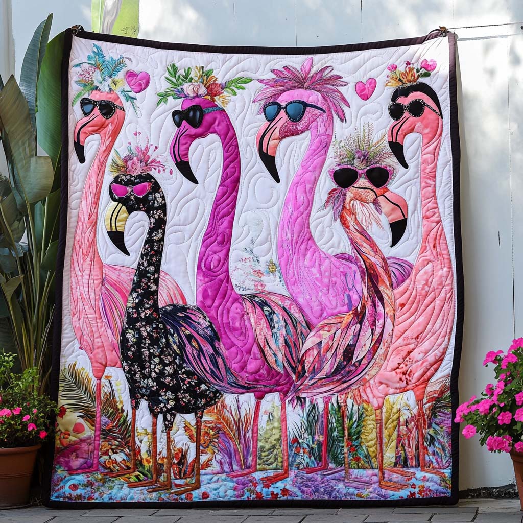 Flamingo Groove Quilted Blanket Christmas Throw Blanket Flamingo Gifts For Ladies - Marykun