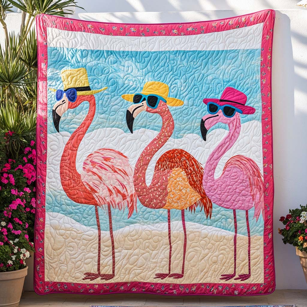 Flamingo Paradise Quilted Blanket Best Throw Blanket Best Dragon Gifts - Marykun