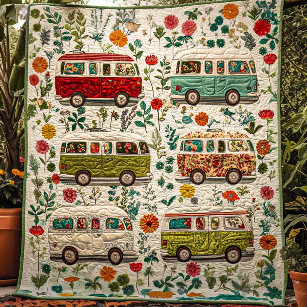 Floral Camper Vibes Quilted Blanket Cute Throw Blanket Great Family Gifts For Christmas - Marykun