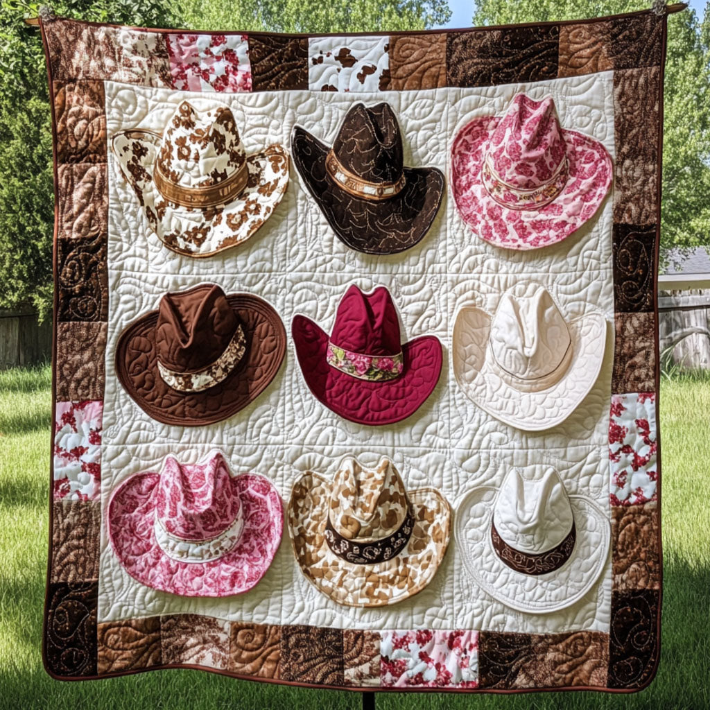 Floral Cowgirl Hats Quilted Blanket Christmas Throw Blanket Cowboy Themed Gifts - Marykun