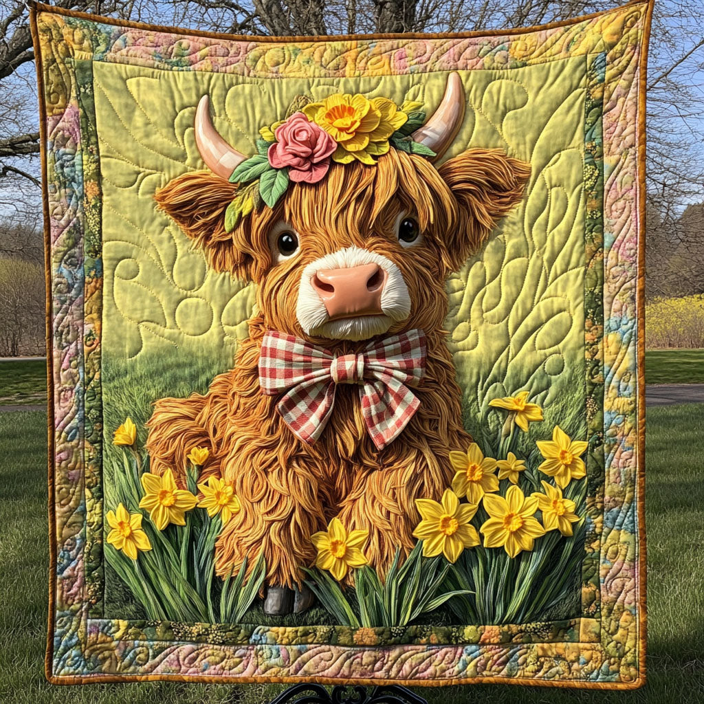 Floral Crown Sweetie Quilted Blanket Christmas Room Decor Highland Cattle Merchandise - Marykun