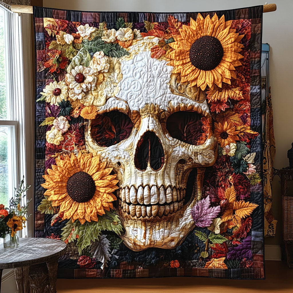 Floral Fate Quilted Blanket Christmas Room Decor Unusual Skull Gifts - Marykun