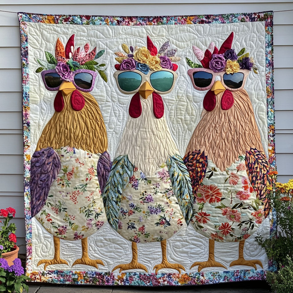 Floral Feathered Friends Quilted Blanket Bedroom Xmas Decor Gift Ideas For Chicken Lovers - Marykun