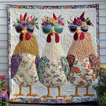 Floral Feathered Friends Quilted Blanket Bedroom Xmas Decor Gift Ideas For Chicken Lovers - Marykun