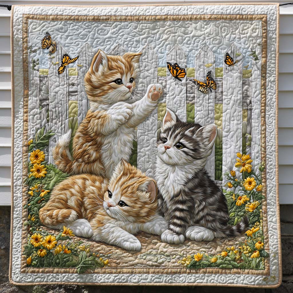 Floral Feline Quilted Blanket Christmas Room Decor Gift Ideas For Cat People - Marykun