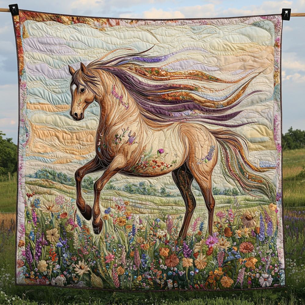 Floral Horse Quilted Blanket Bedroom Xmas Decor Gifts For Horse Enthusiasts - Marykun