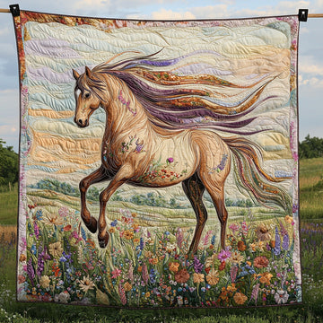 Floral Horse Quilted Blanket Bedroom Xmas Decor Gifts For Horse Enthusiasts - Marykun