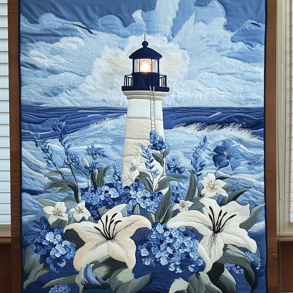 Floral Lighthouse Quilted Blanket Bed Room Decor Lighthouse Christmas Gifts - Marykun
