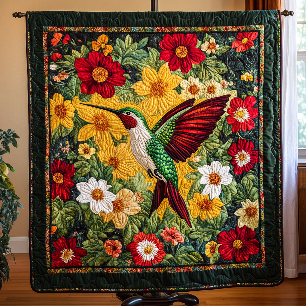 Floral Melody Quilted Blanket Christmas Holiday Hummingbird Themed Birthday Gifts - Marykun