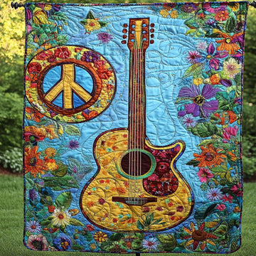 Floral Melody Quilted Blanket Sofa Couch Throw Blanket Christmas Presents For Guitar Players - Marykun