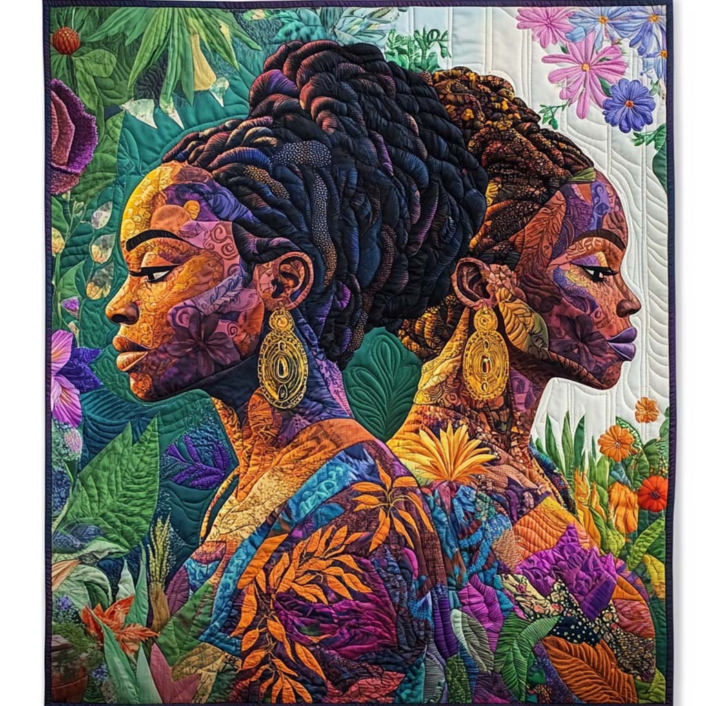 Floral Reflections Quilted Blanket Bed Christmas Decor African American Gifts For Her - Marykun