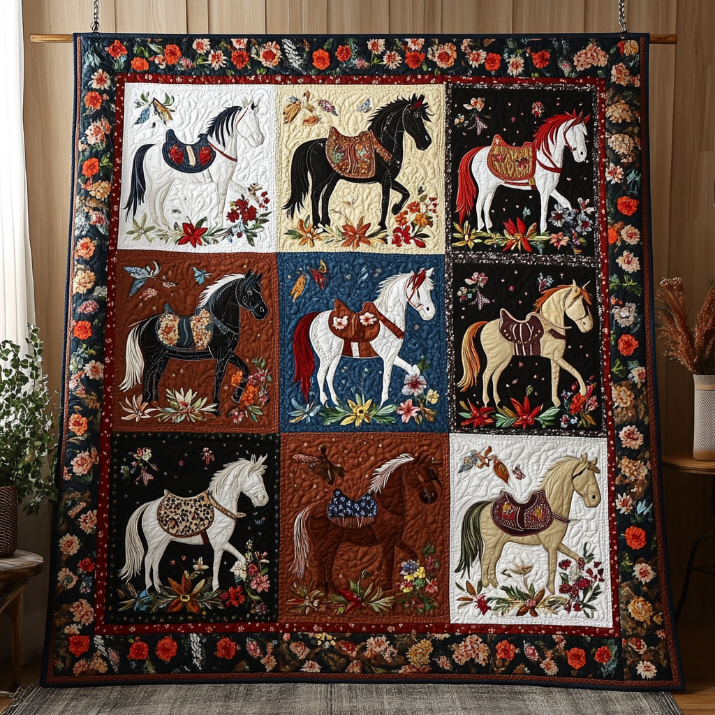 Floral Ride Quilted Blanket Christmas Room Decor Cute Horse Gifts - Marykun