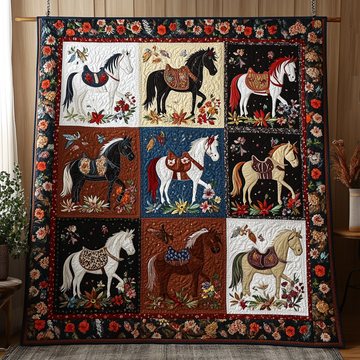 Floral Ride Quilted Blanket Christmas Room Decor Cute Horse Gifts - Marykun