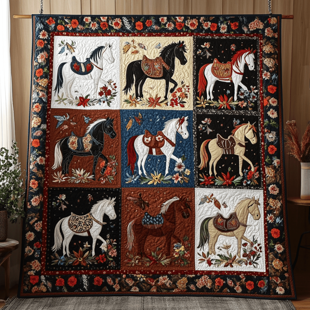 Floral Ride Quilted Blanket Christmas Room Decor Cute Horse Gifts - Marykun