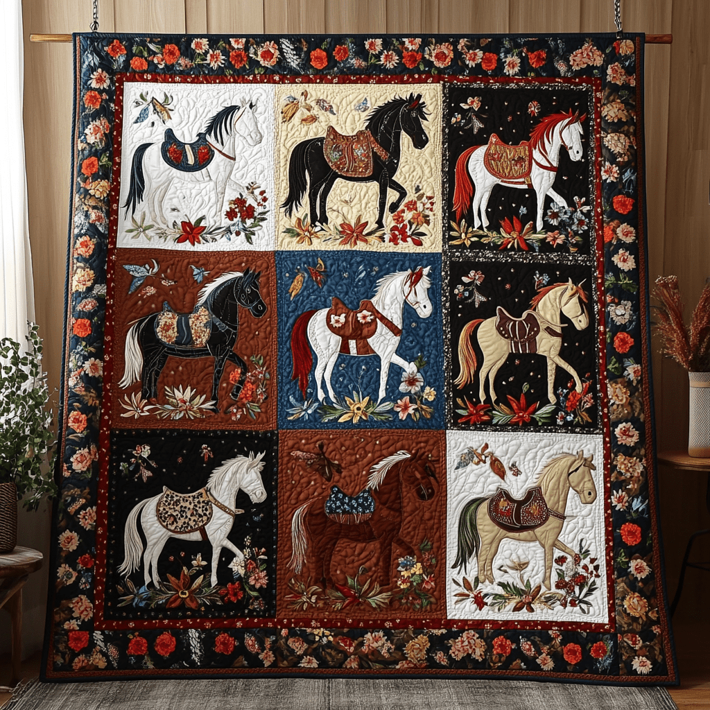 Floral Ride Quilted Blanket Christmas Room Decor Cute Horse Gifts - Marykun