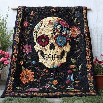 Floral Skull Charm Quilted Blanket Bedroom Xmas Decor Gifts With Skulls On Them - Marykun