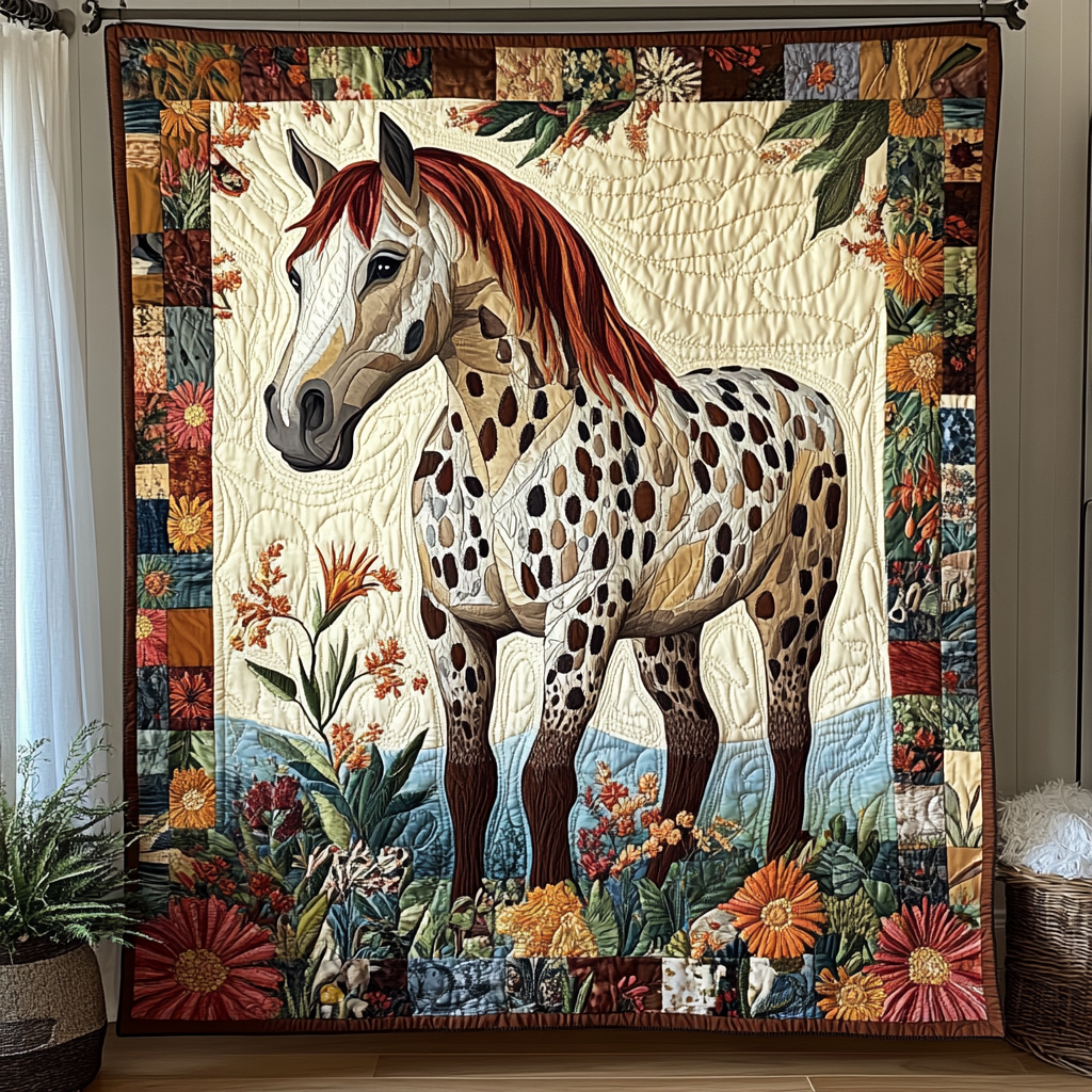 Floral Stallion Quilted Blanket Xmas Holiday Gifts For A Horse Person - Marykun