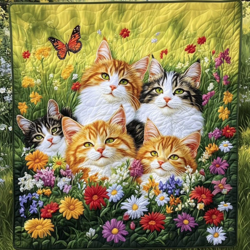 Floral Whiskers Quilted Blanket Bedroom Xmas Decor Cat Gifts For Cat Lovers - Marykun