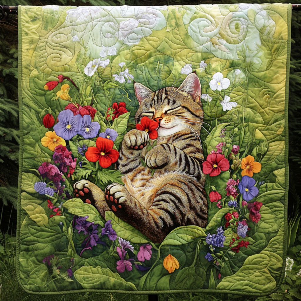 Flower Bed Bliss Quilted Blanket Holiday Throw Blanket Gift Ideas For Cat Lovers - Marykun
