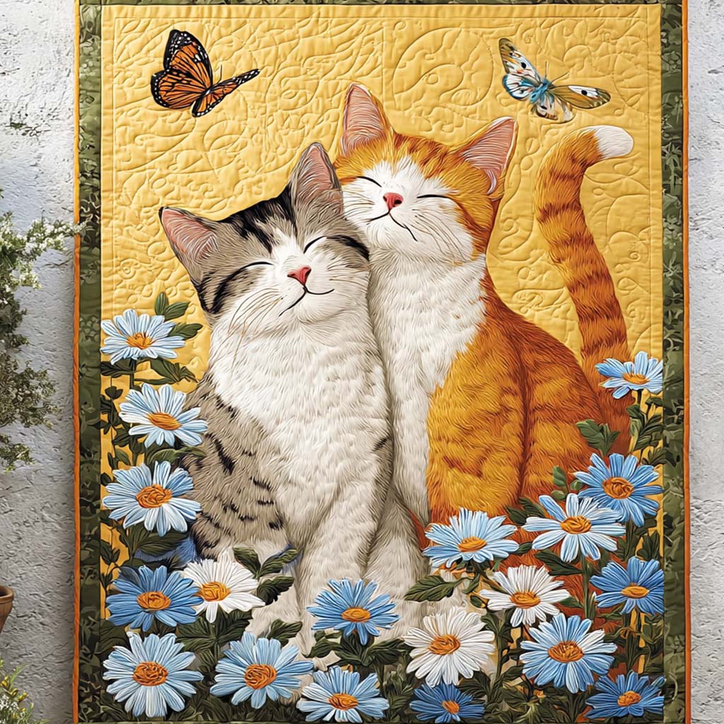 Flower Cat Charm Quilted Blanket Bedroom Decor Christmas Christmas Gifts For Cat Lovers - Marykun