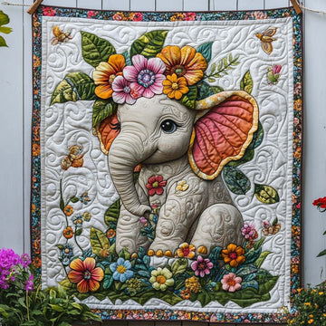 Flower Crowned Quilted Blanket Best Throw Blanket Great Gift For Elephant Lover - Marykun