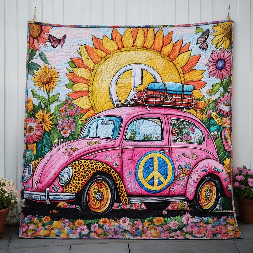 Flower Power Ride Quilted Blanket Bedroom Decor Christmas Gifts For Your Hippie Friend - Marykun