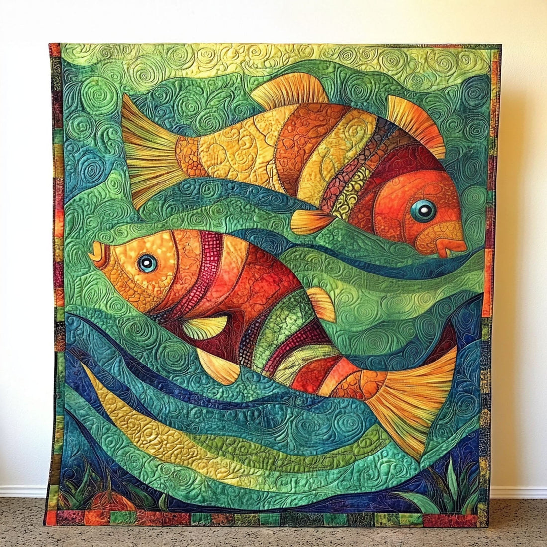 Flowing Fish Quilted Blanket Holiday Throw Blanket Best Gifts For Fisherman - Marykun