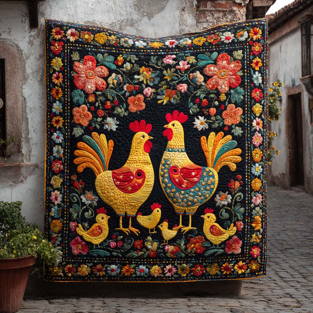 Folk Chicken Garden Quilted Blanket Christmas Bedroom Decor Unique Skull Gifts For Him - Marykun