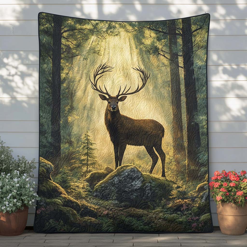 Forest Antlers Quilted Blanket Bedroom Xmas Decor Christmas Gifts For Deer Hunters - Marykun